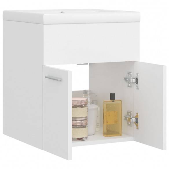 Armoire d'évier avec lavabo intégré Blanc Aggloméré