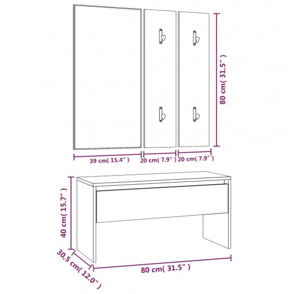 Ensemble de meubles de couloir Chêne marron Bois d'ingénierie