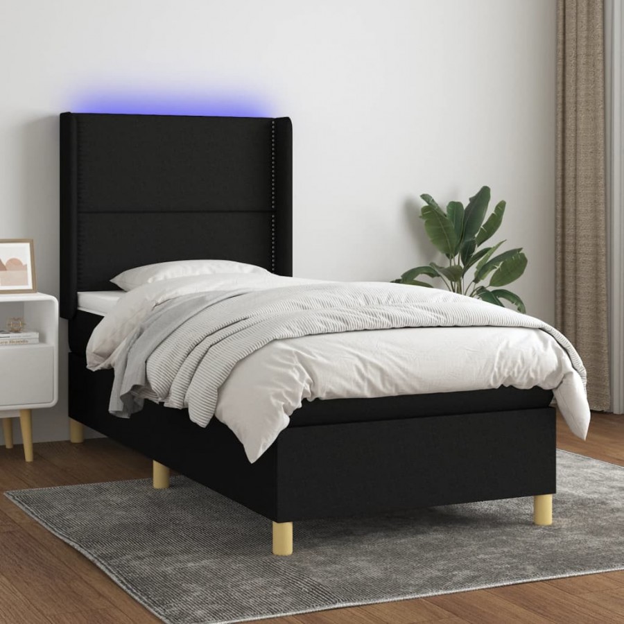 Cadre de lit matelas et LED Noir 100x200 cm Tissu