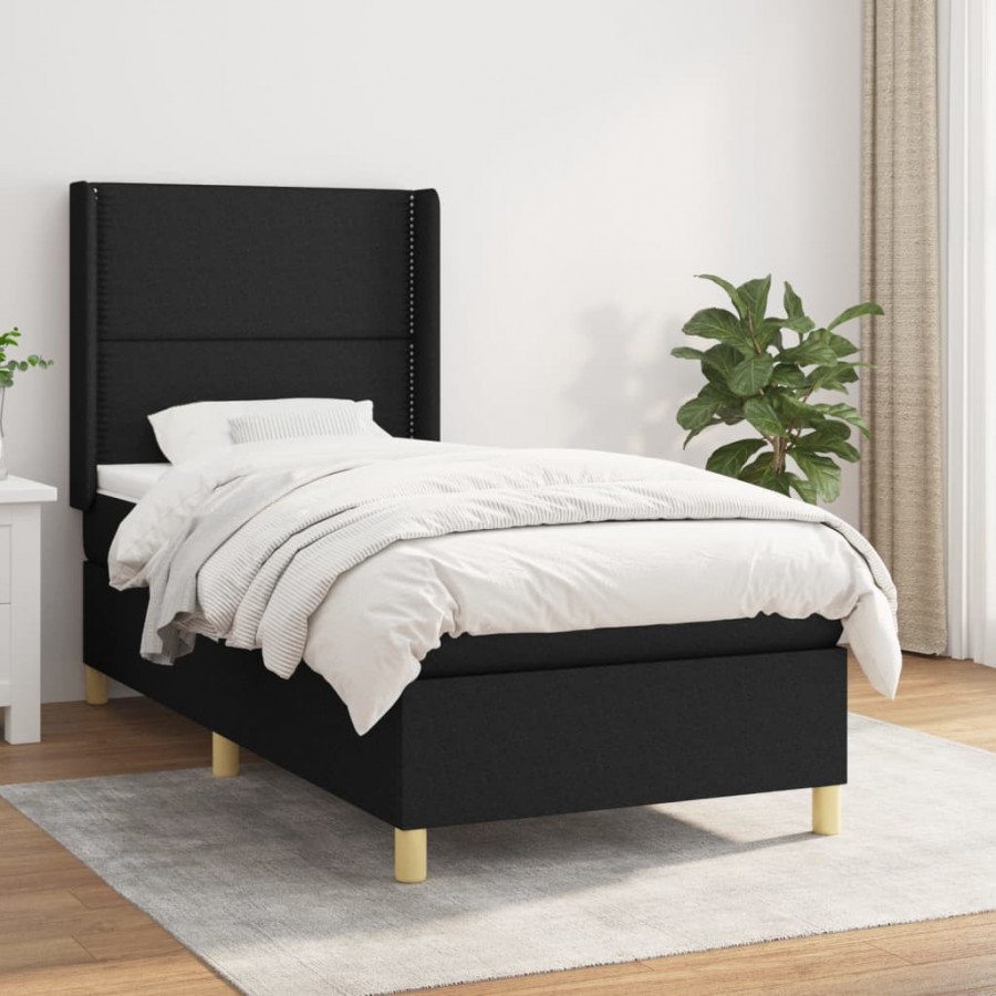 Cadre de lit avec matelas Noir 100x200 cm Tissu