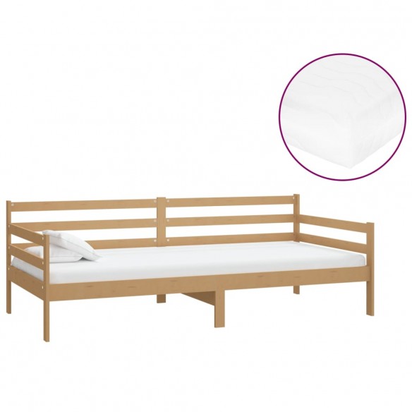 Lit de repos et matelas 90x200cm Marron miel Bois de pin massif