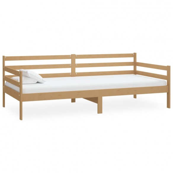 Lit de repos et matelas 90x200cm Marron miel Bois de pin massif