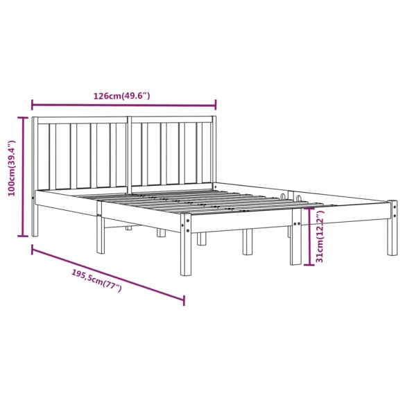 Cadre de lit Blanc Bois de pin massif 120x190 cm Petit Double