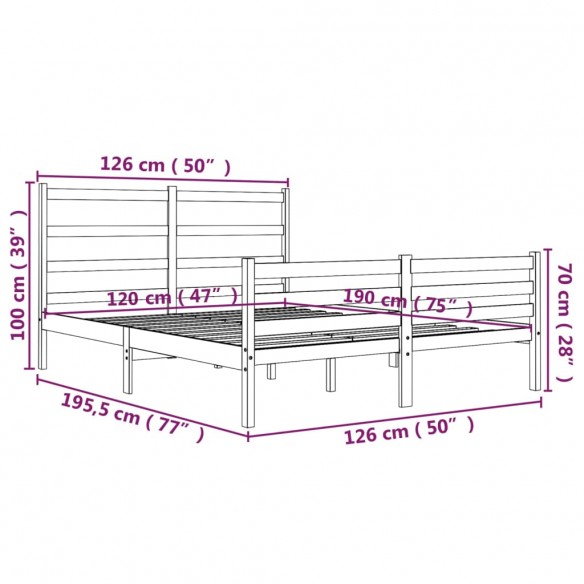 Cadre de lit bois de pin massif 120x190 cm petit double