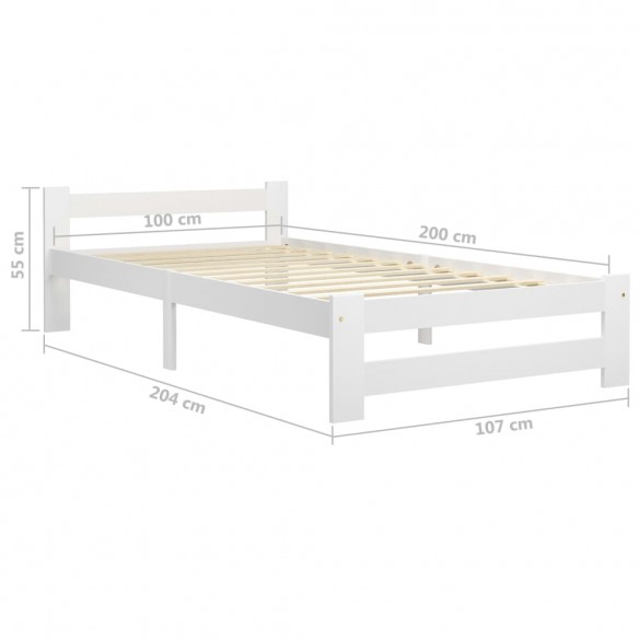 Cadre de lit Blanc Bois de pin massif 100x200 cm