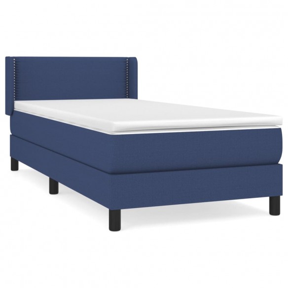 Cadre de lit avec matelas Bleu 100x200 cm Tissu