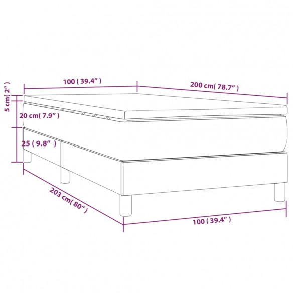 Cadre de lit avec matelas Bleu 100x200 cm Tissu