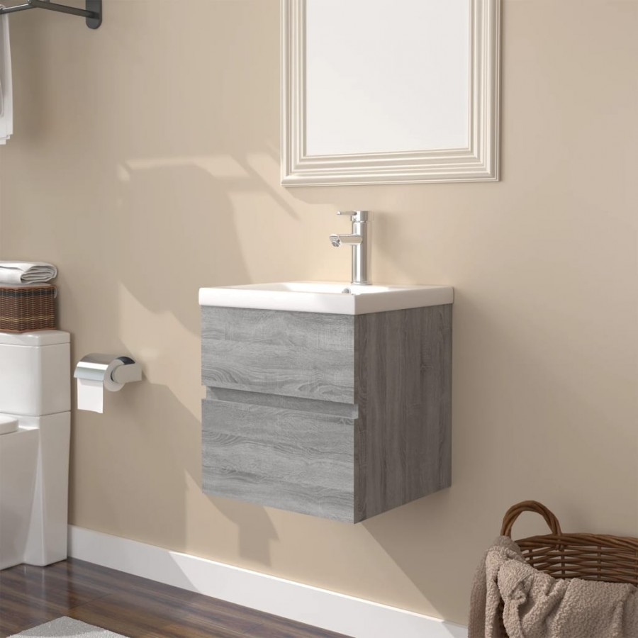 Meuble lavabo avec bassin intégré Sonoma gris Bois d'ingénierie