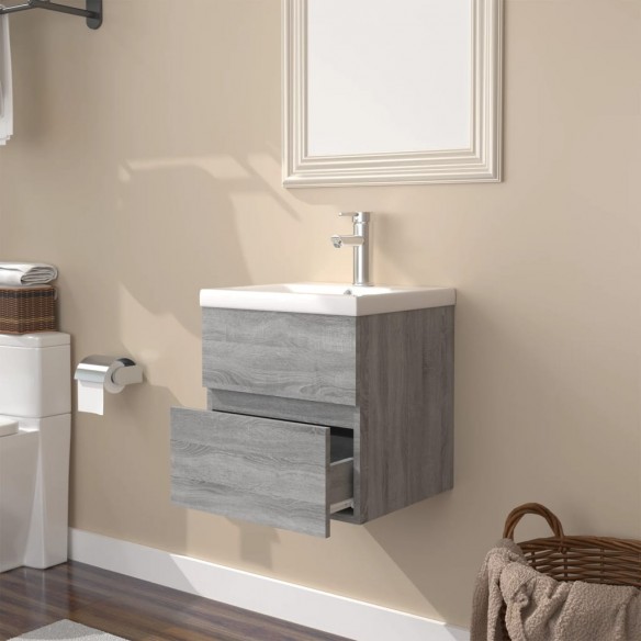 Meuble lavabo avec bassin intégré Sonoma gris Bois d'ingénierie