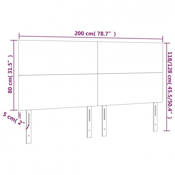 Tête de lit à LED Marron foncé 200x5x118/128 cm Tissu