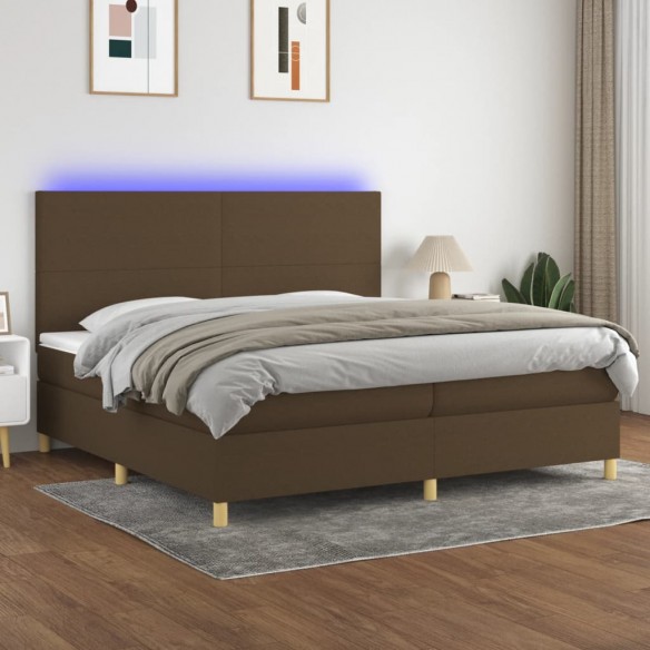 Cadre de lit matelas et LED Marron foncé 200x200 cm