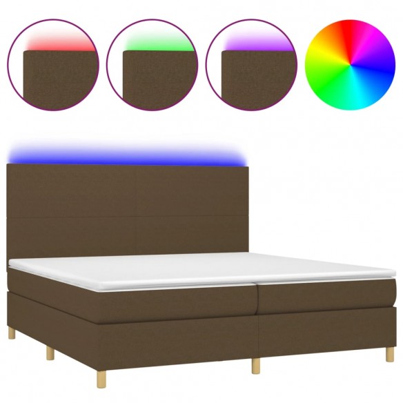 Cadre de lit matelas et LED Marron foncé 200x200 cm