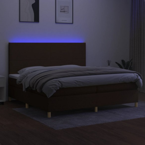 Cadre de lit matelas et LED Marron foncé 200x200 cm