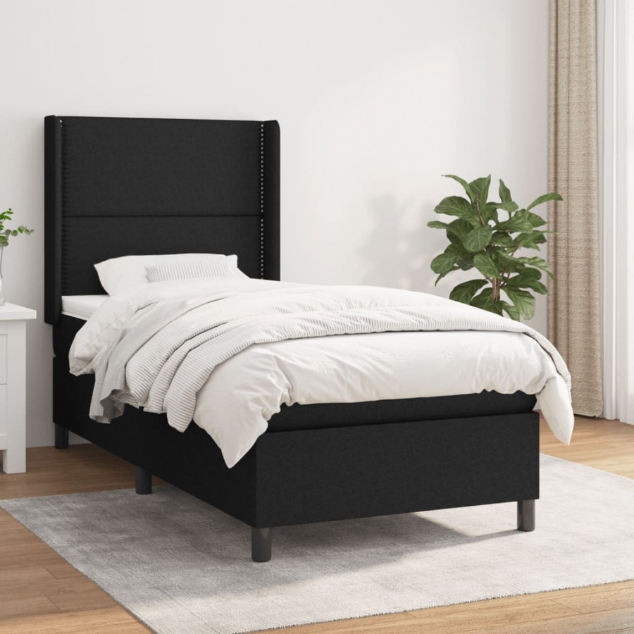 Cadre de lit avec matelas Noir 90x190 cm Tissu