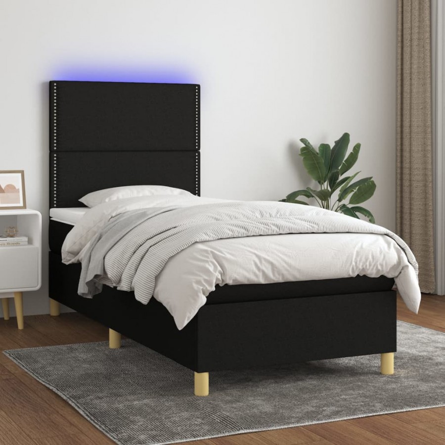 Cadre de lit avec matelas et LED Noir 90x200cm Tissu