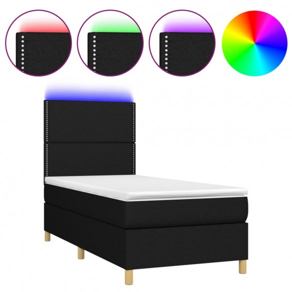 Cadre de lit avec matelas et LED Noir 90x200cm Tissu