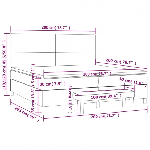 Cadre de lit avec matelas Marron foncé 200x200 cm