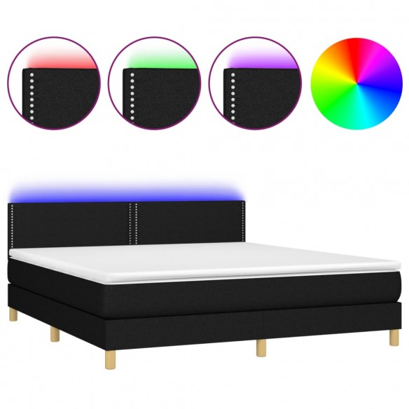 Cadre de lit avec matelas LED Noir 180x200 cm Tissu