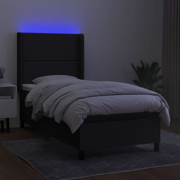 Cadre de lit matelas LED Noir 90x200 cm Tissu