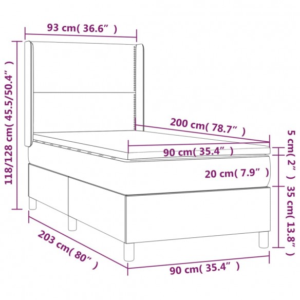 Cadre de lit matelas LED Noir 90x200 cm Tissu