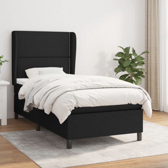 Cadre de lit avec matelas Noir 90x190 cm Tissu