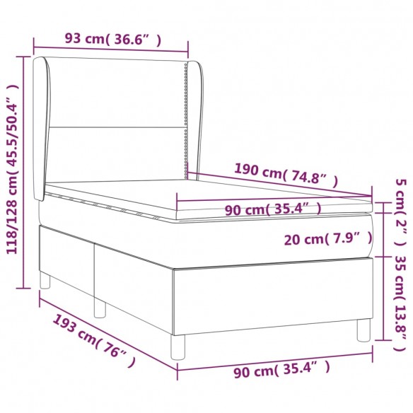 Cadre de lit avec matelas Noir 90x190 cm Tissu