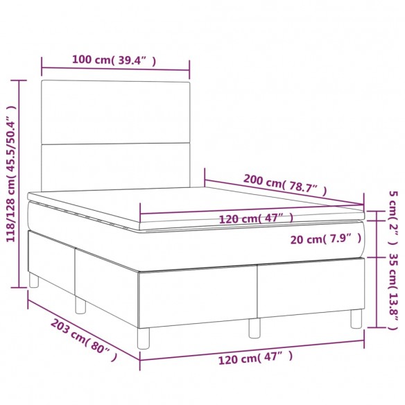 Cadre de lit avec matelas Marron foncé 120x200 cm