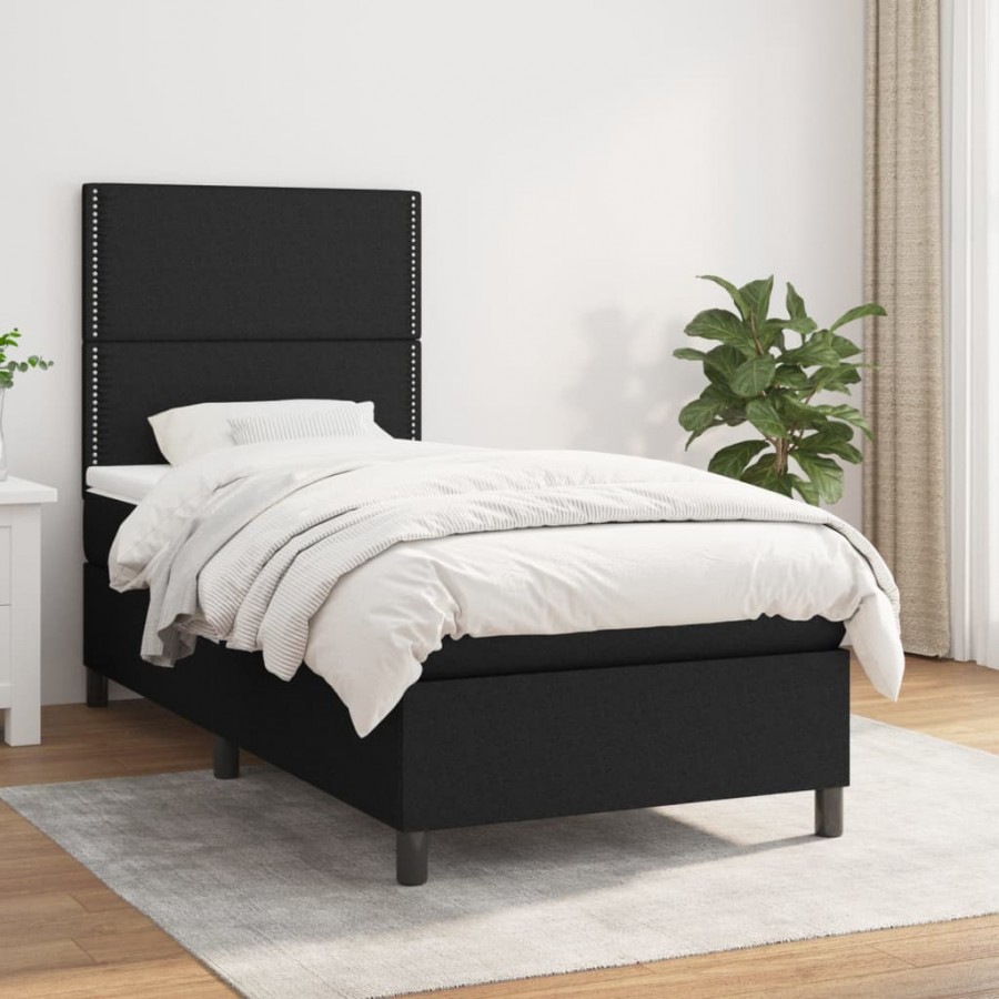 Cadre de lit avec matelas Noir 90x190 cm Tissu