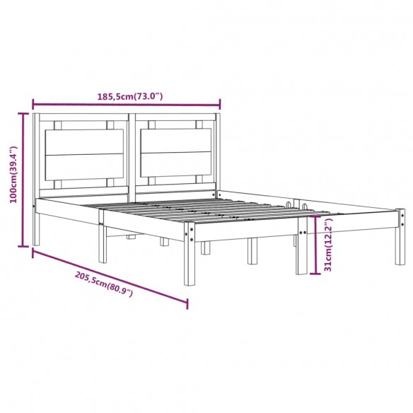 Cadre de lit Blanc Bois massif 180x200 cm Super King