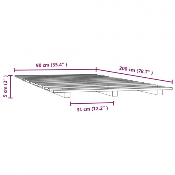 Cadre de lit Blanc 90x200 cm Bois de pin massif