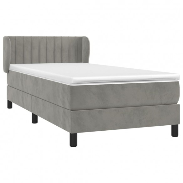 Cadre de lit et matelas Gris clair 90x200 cm Velours