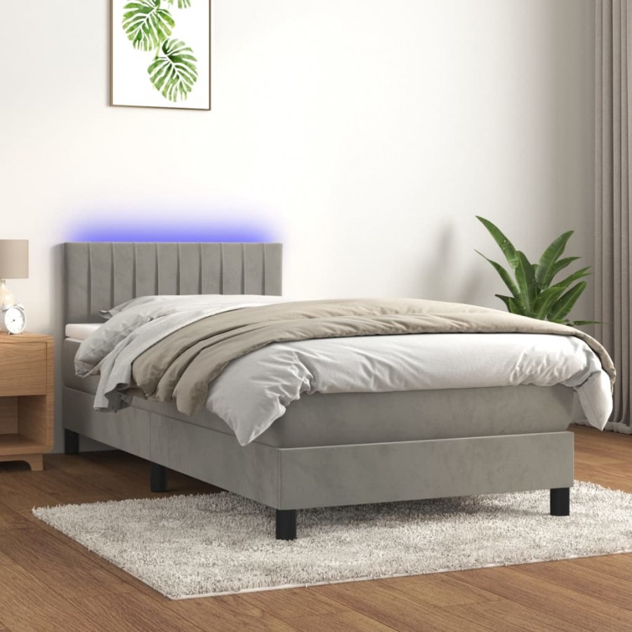 Cadre de lit et matelas et LED Gris clair 90x200cm