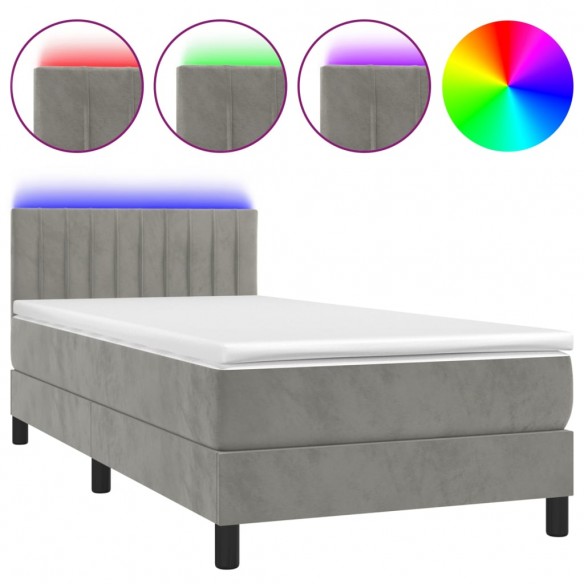 Cadre de lit et matelas et LED Gris clair 90x200cm