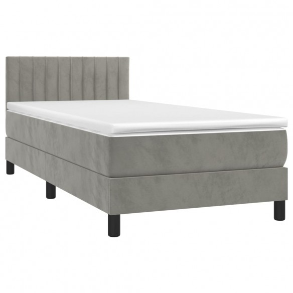 Cadre de lit et matelas et LED Gris clair 90x200cm