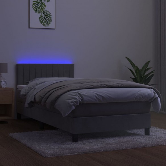 Cadre de lit et matelas et LED Gris clair 90x200cm