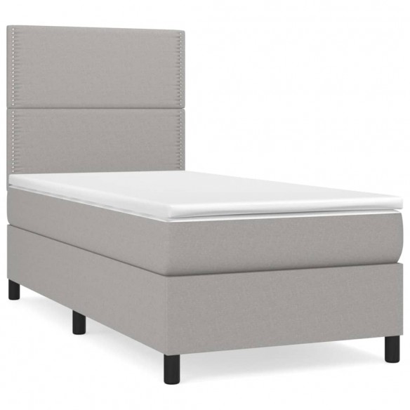 Cadre de lit avec matelas Gris clair 90x200 cm Tissu