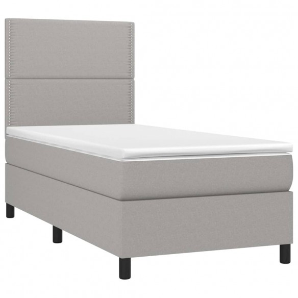 Cadre de lit avec matelas Gris clair 90x200 cm Tissu