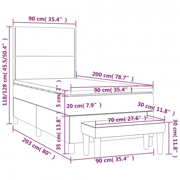 Cadre de lit avec matelas Gris clair 90x200 cm Tissu