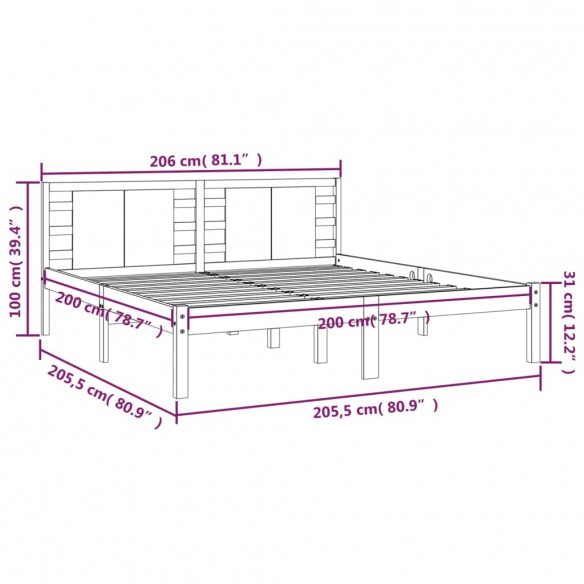 Cadre de lit Blanc Bois de pin massif 200x200 cm