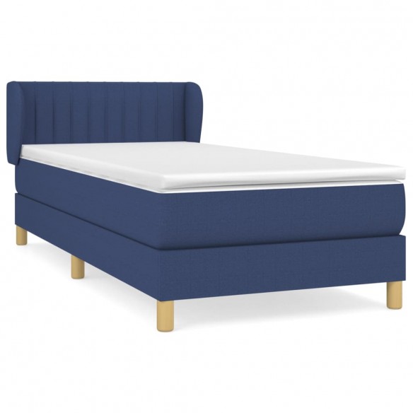 Cadre de lit avec matelas Bleu 90x190 cm Tissu