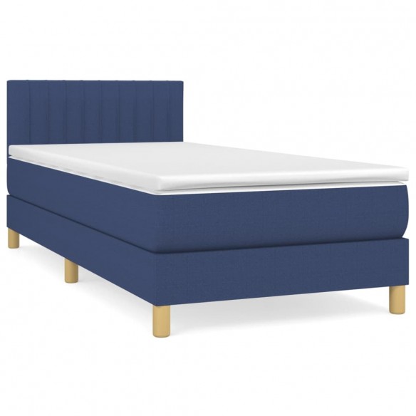 Cadre de lit avec matelas Bleu 90x200 cm Tissu