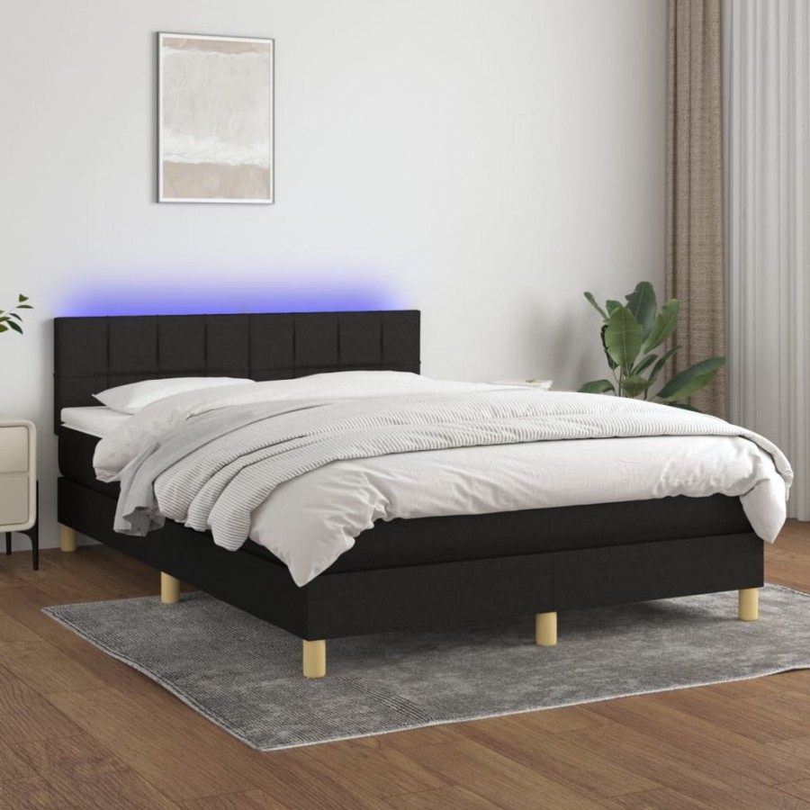 Cadre de lit avec matelas LED Noir 140x200 cm Tissu