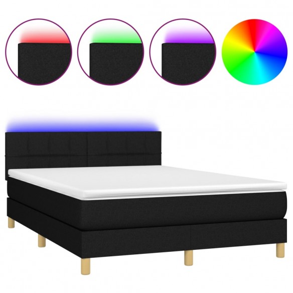 Cadre de lit avec matelas LED Noir 140x200 cm Tissu