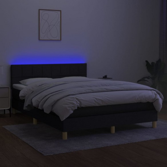 Cadre de lit avec matelas LED Noir 140x200 cm Tissu