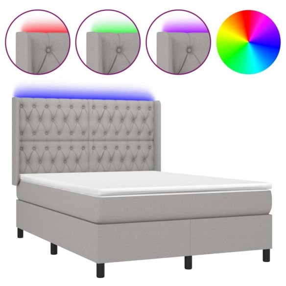 Cadre de lit matelas LED Gris clair 140x200 cm Tissu