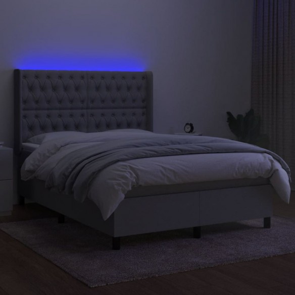 Cadre de lit matelas LED Gris clair 140x200 cm Tissu