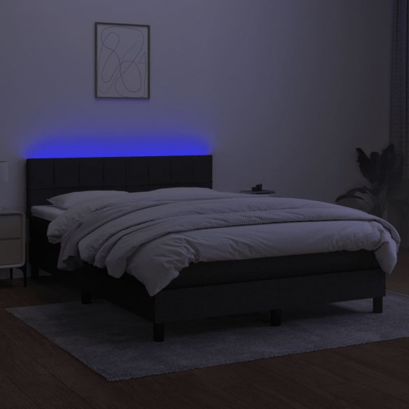 Cadre de lit avec matelas LED Noir 140x190 cm Tissu