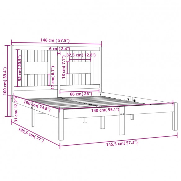 Cadre de lit Blanc Bois de pin massif 140x190 cm