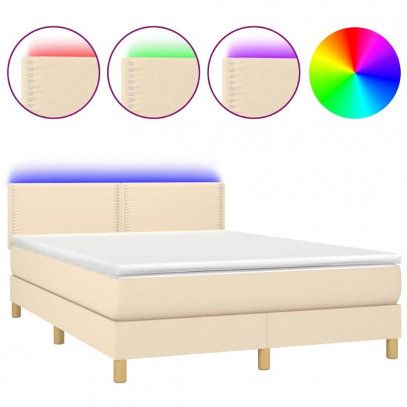 Cadre de lit avec matelas LED Crème 140x190 cm Tissu