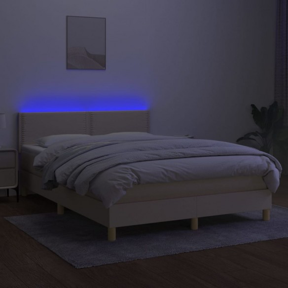 Cadre de lit avec matelas LED Crème 140x190 cm Tissu